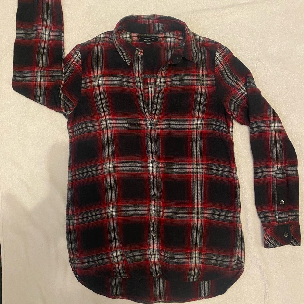 Madewell Plaid Cotton Shirt Small Grunge Academia Flannel Oversized Casual Y2K - Picture 3 of 5